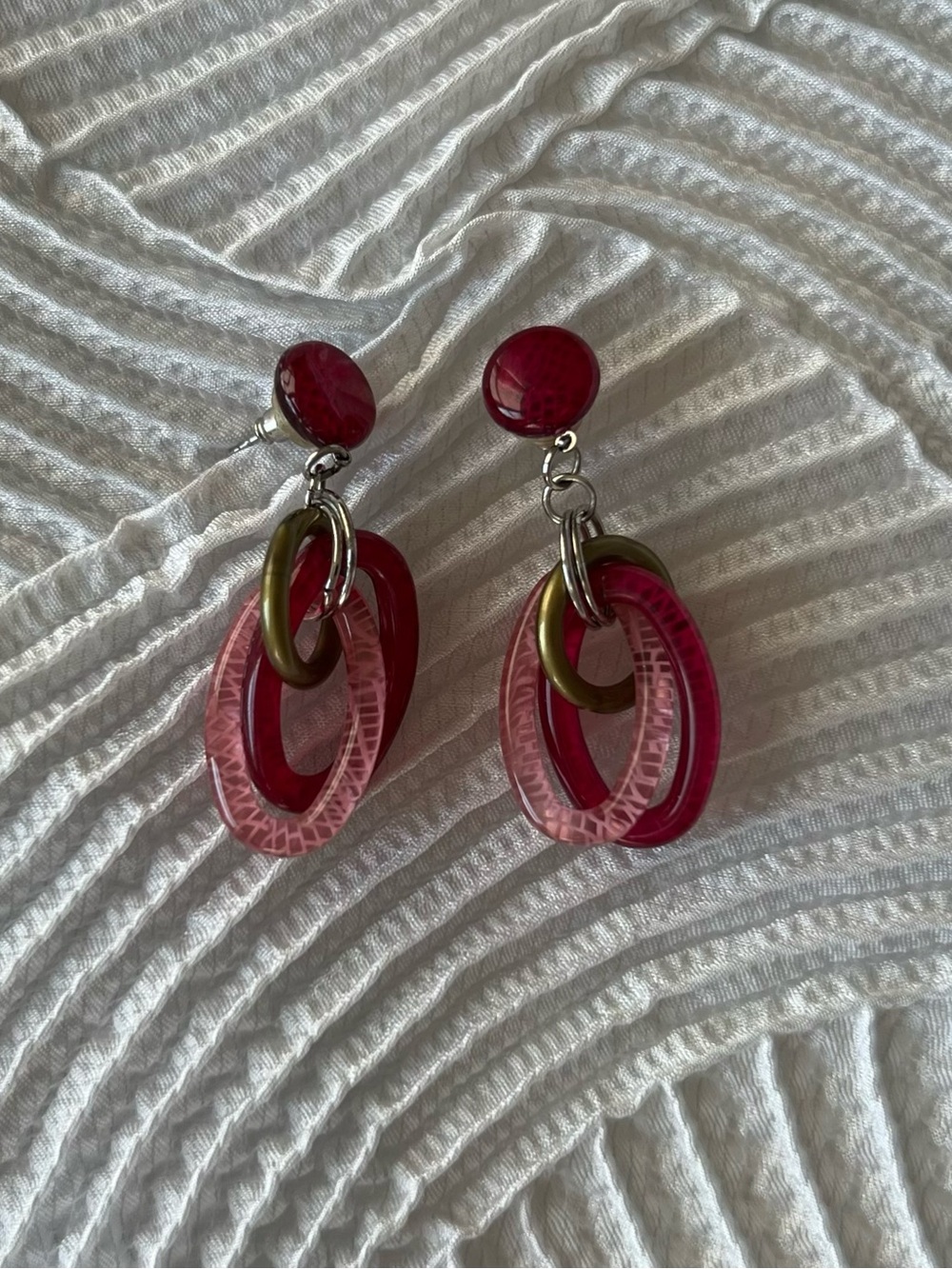 Pink Multi-Link Drop Earrings with Mixed Rings